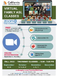 Virtual family ASL class flyer